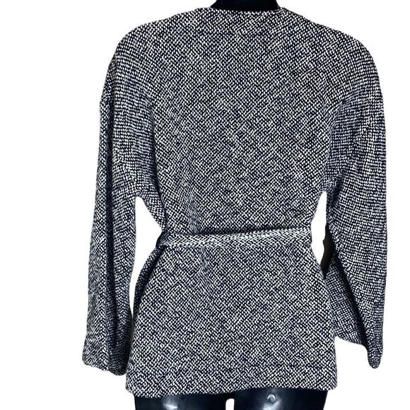 Eileen fisher black/white tweed 3/4 sleeve open front belted cardigan petite med - Picture 5 of 7